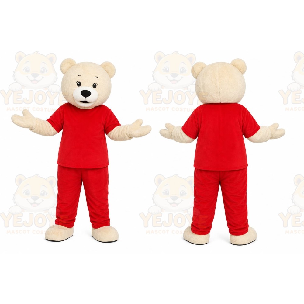 Red Bear Mascot Costume with Custom Logo