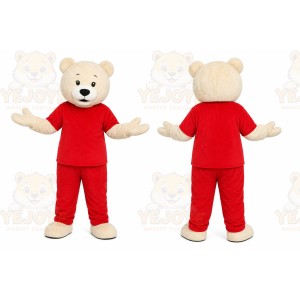 Red Bear Mascot Costume with Custom Logo