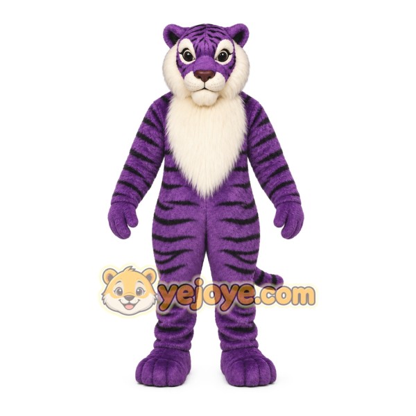 Purple Tiger Mascot Costume with Custom Logo Purple Tiger Mascot Costume with Custom Logo