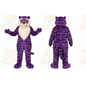 Purple Tiger Mascot Costume with Custom Logo