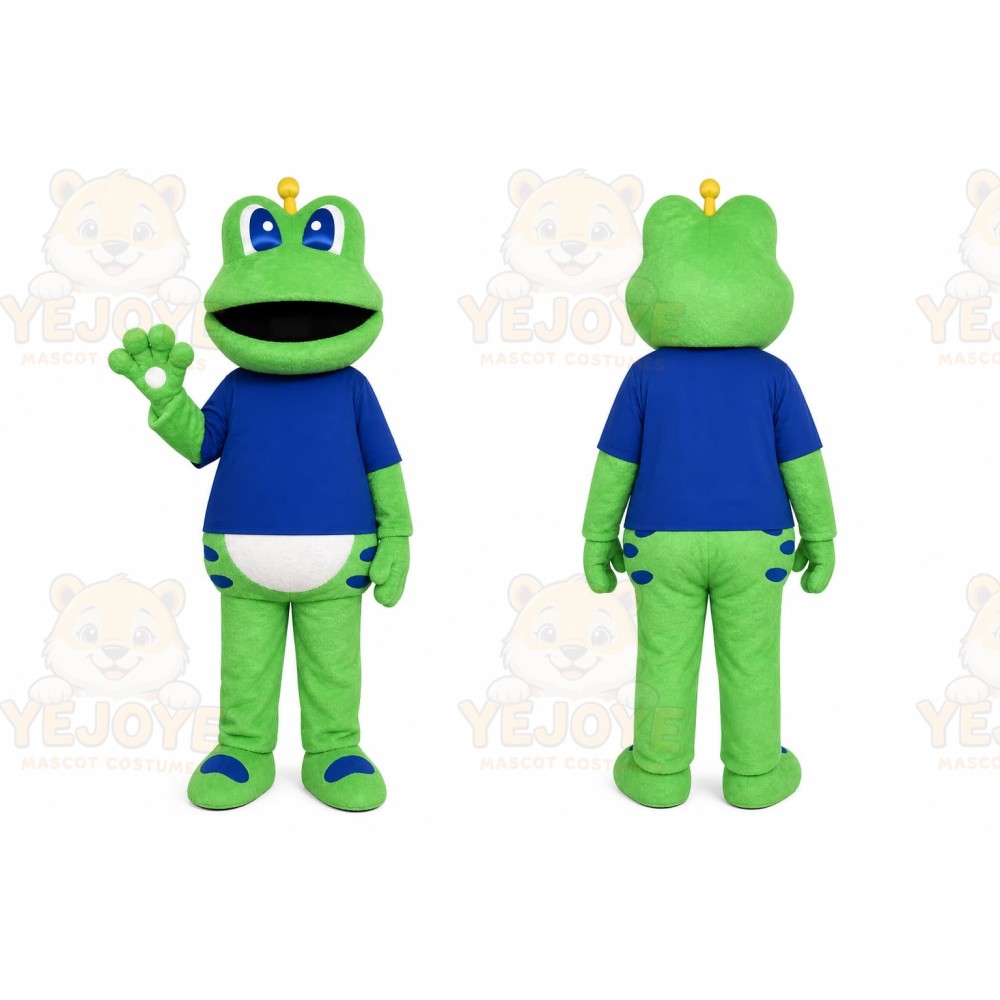 Green Frog Mascot Costume with Custom Logo