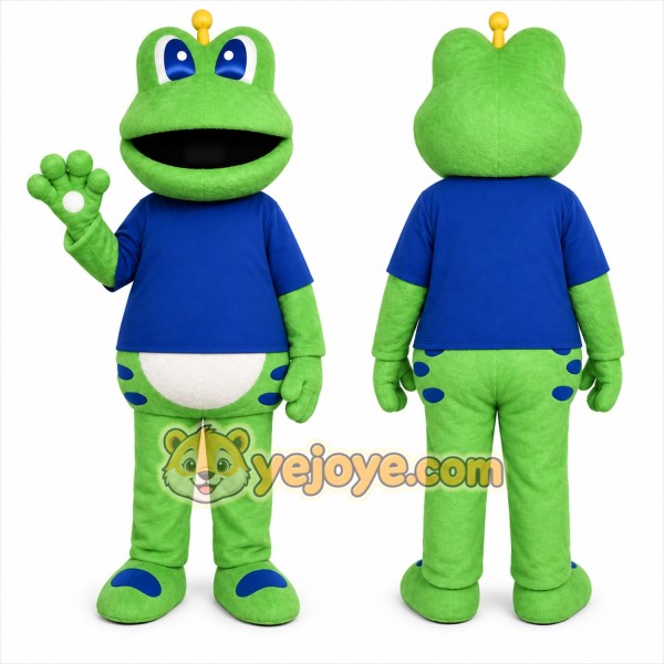 Green Frog Mascot Costume with Custom Logo