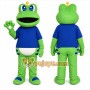 Green Frog Mascot Costume with Custom Logo