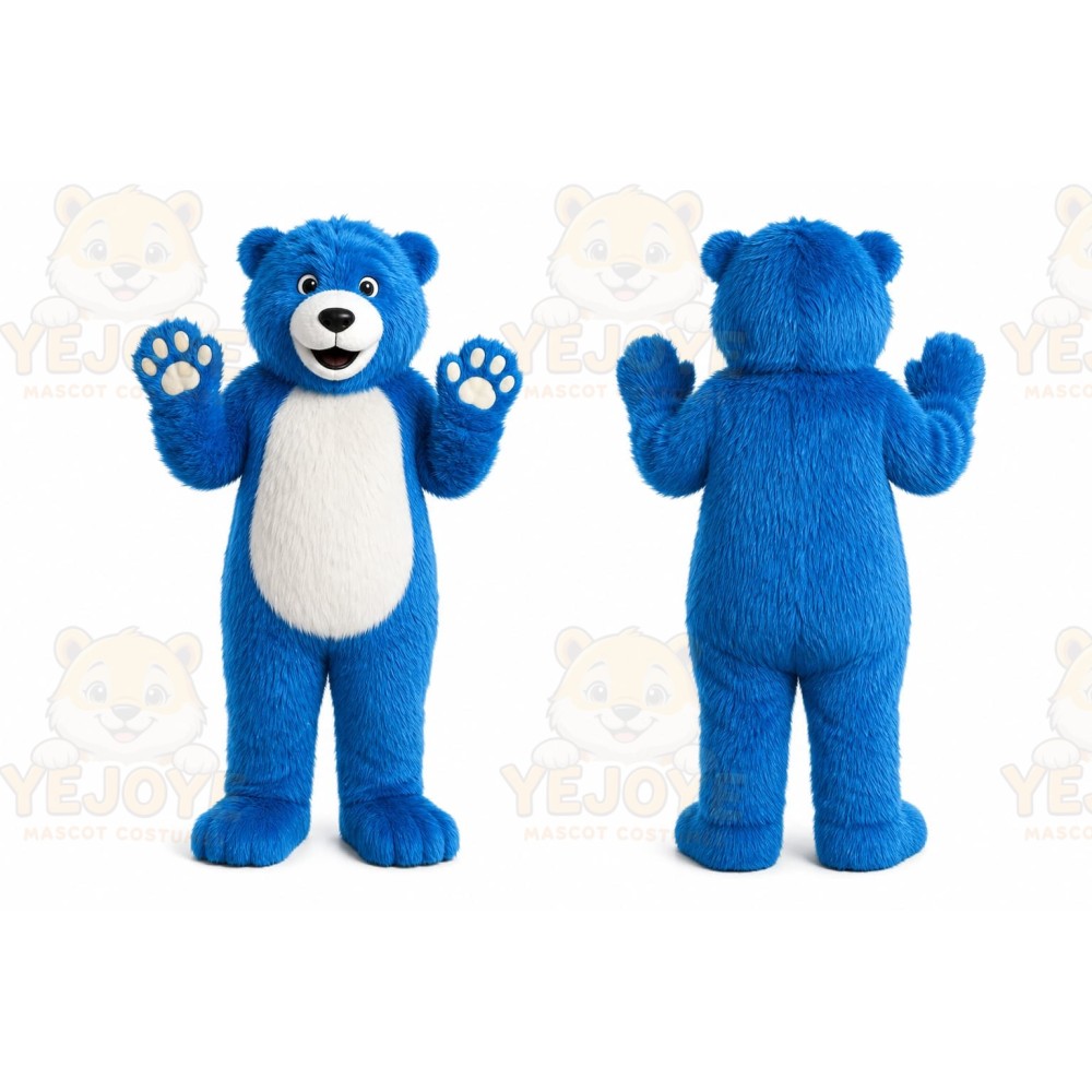 Blue Bear Mascot Costume with Custom Logo