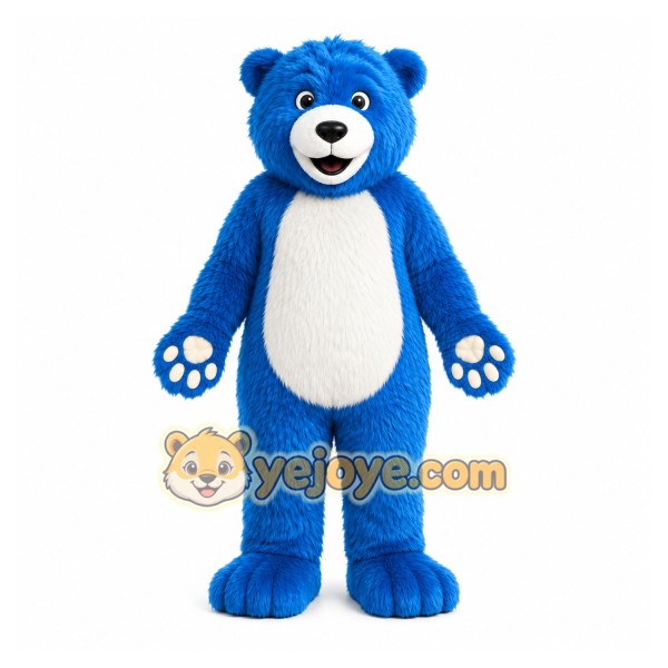 Blue Bear Mascot Costume with Custom Logo