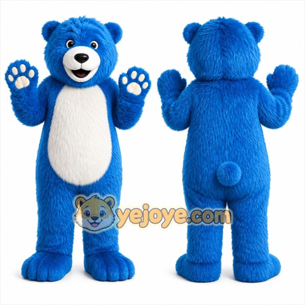 Blue Bear Mascot Costume with Custom Logo