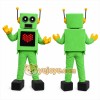 Green Robot Mascot Costume with Custom Logo