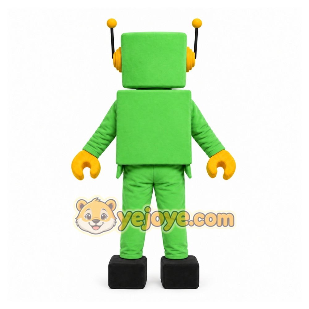 Green Robot Mascot Costume with Custom Logo