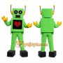 Green Robot Mascot Costume with Custom Logo