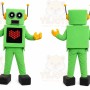 Green Robot Mascot Costume with Custom Logo