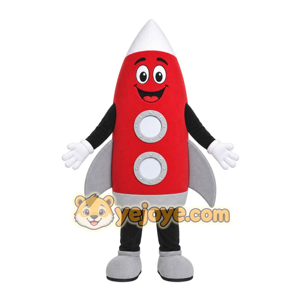 Red Rocket Mascot Costume with Custom Logo Red Rocket Mascot Costume with Custom Logo
