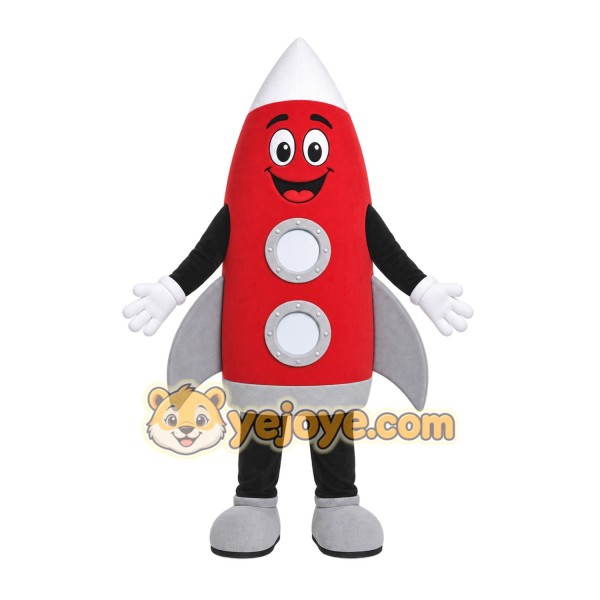 Red Rocket Mascot Costume with Custom Logo