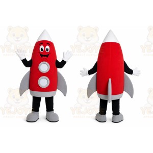 Red Rocket Mascot Costume with Custom Logo
