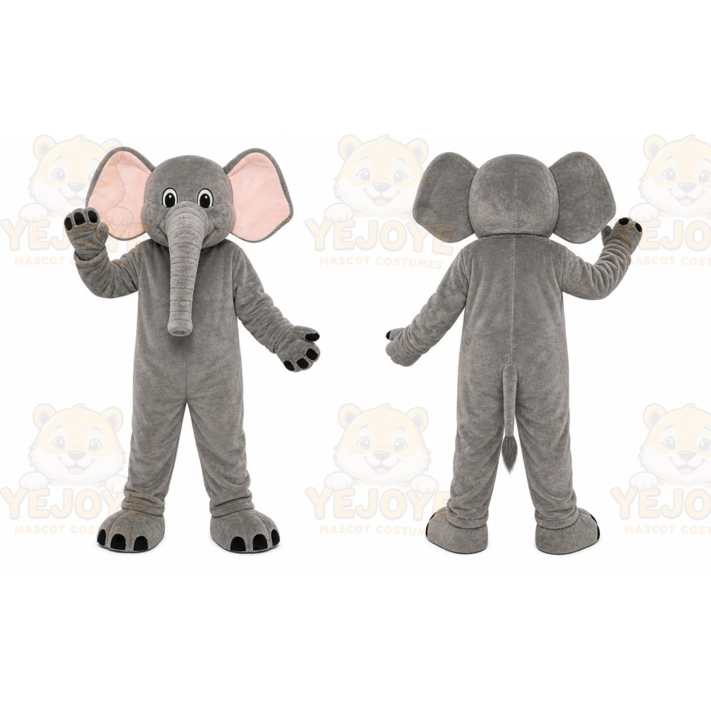 Gray Elephant Mascot Costume with Custom Logo