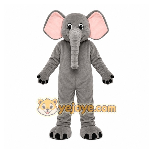 Gray Elephant Mascot Costume with Custom Logo