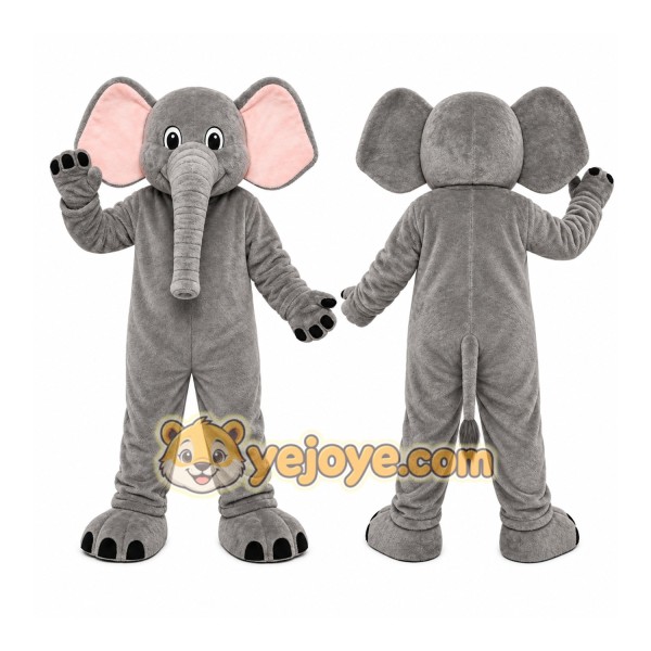 Gray Elephant Mascot Costume with Custom Logo