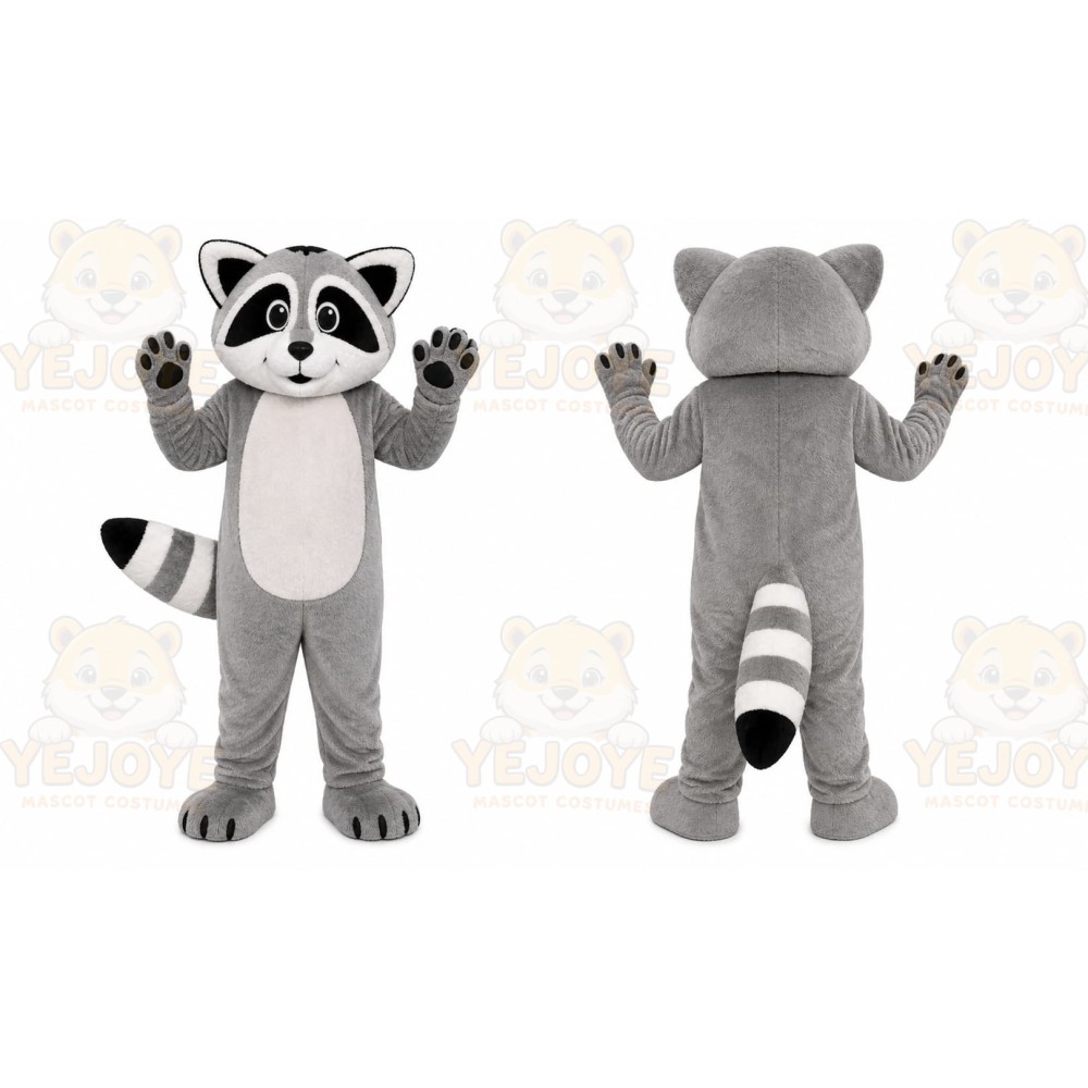 Gray Raccoon Mascot Costume with Custom Logo