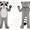 Gray Raccoon Mascot Costume with Custom Logo