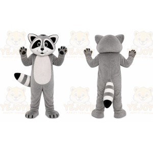 Gray Raccoon Mascot Costume with Custom Logo