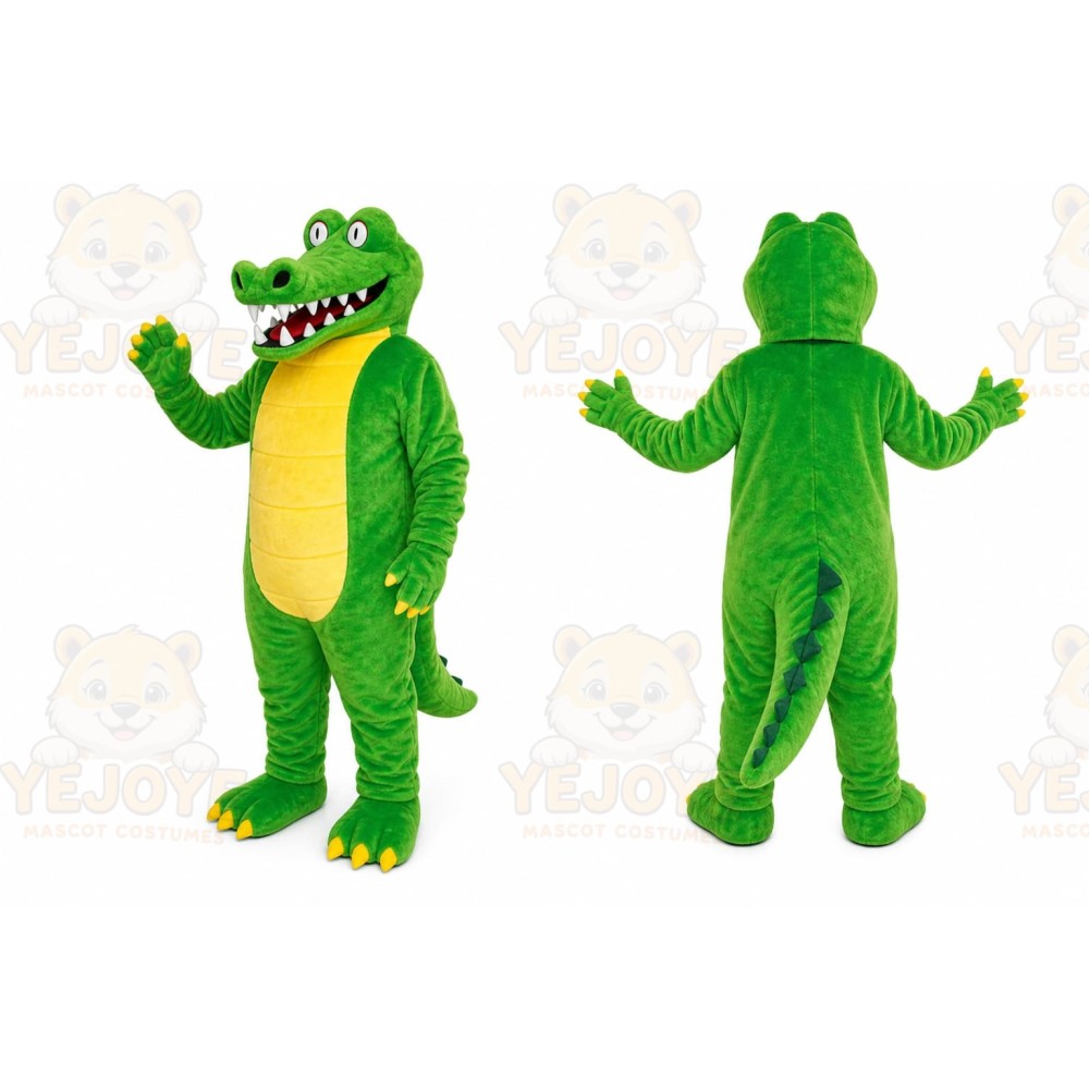 Green Alligator Mascot Costume with Custom Logo