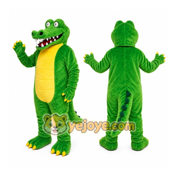 Green Alligator Mascot Costume with Custom Logo