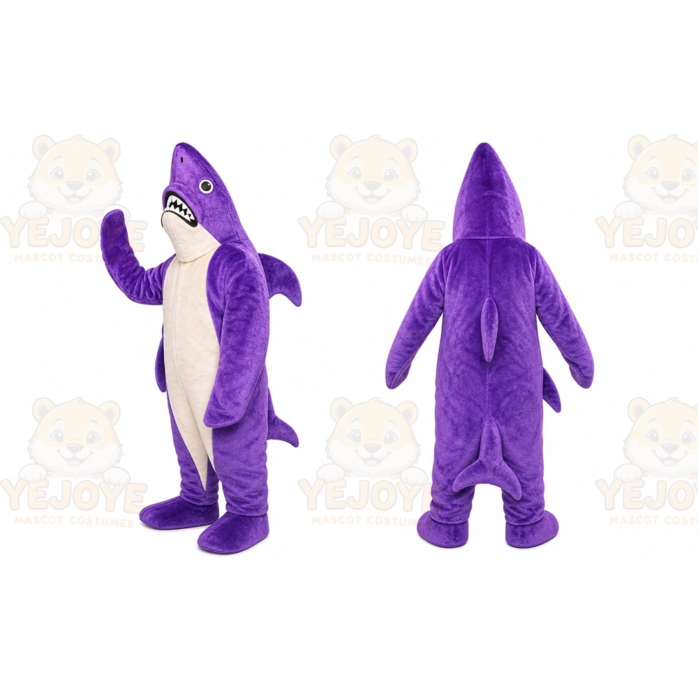 Purple Shark Mascot Costume with Custom Logo