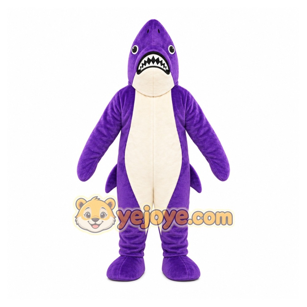 Purple Shark Mascot Costume with Custom Logo Purple Shark Mascot Costume with Custom Logo