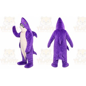 Purple Shark Mascot Costume with Custom Logo