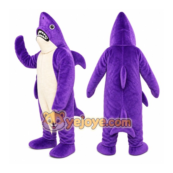 Purple Shark Mascot Costume with Custom Logo