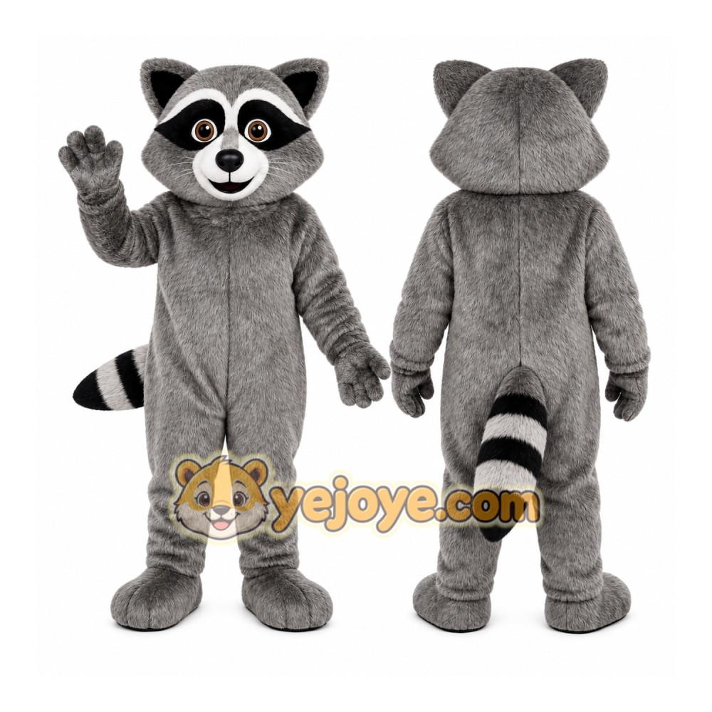 Gray Raccoon Mascot Costume with Custom Logo