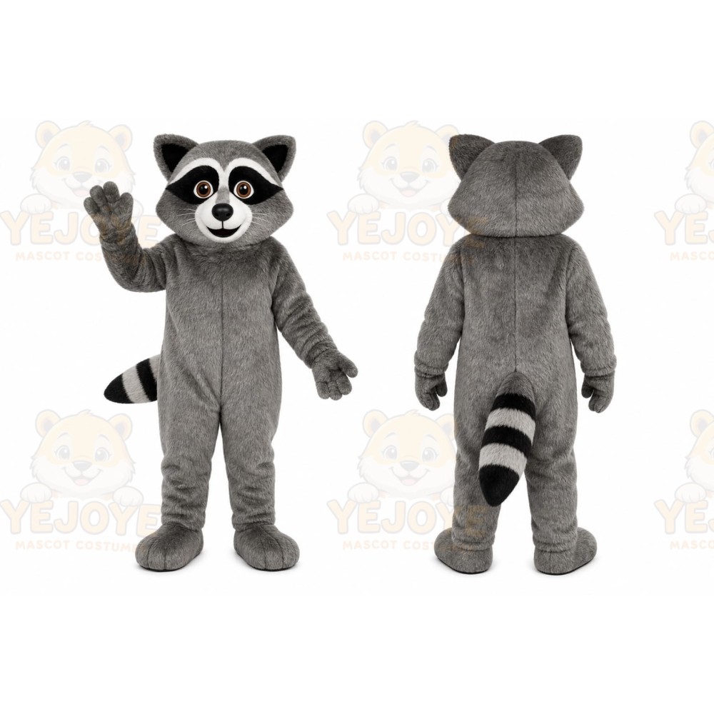 Gray Raccoon Mascot Costume with Custom Logo
