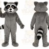 Gray Raccoon Mascot Costume with Custom Logo