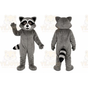 Gray Raccoon Mascot Costume with Custom Logo