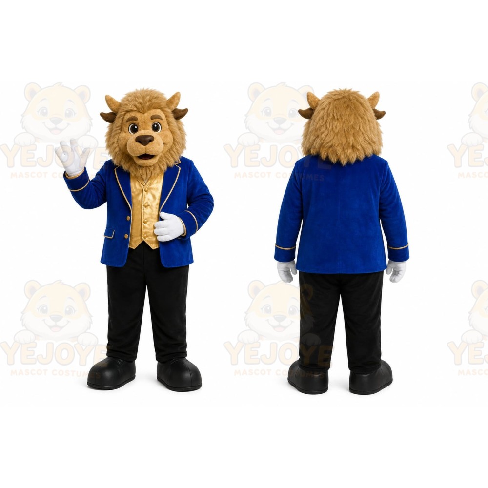 Blue Lion Mascot Costume with Custom Logo