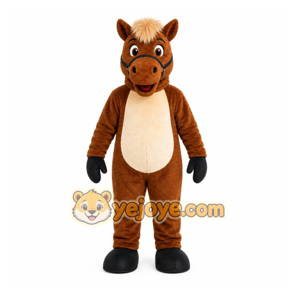 Brown Horse Mascot Costume with Custom Logo
