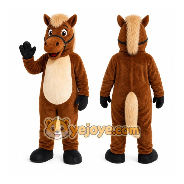Brown Horse Mascot Costume with Custom Logo