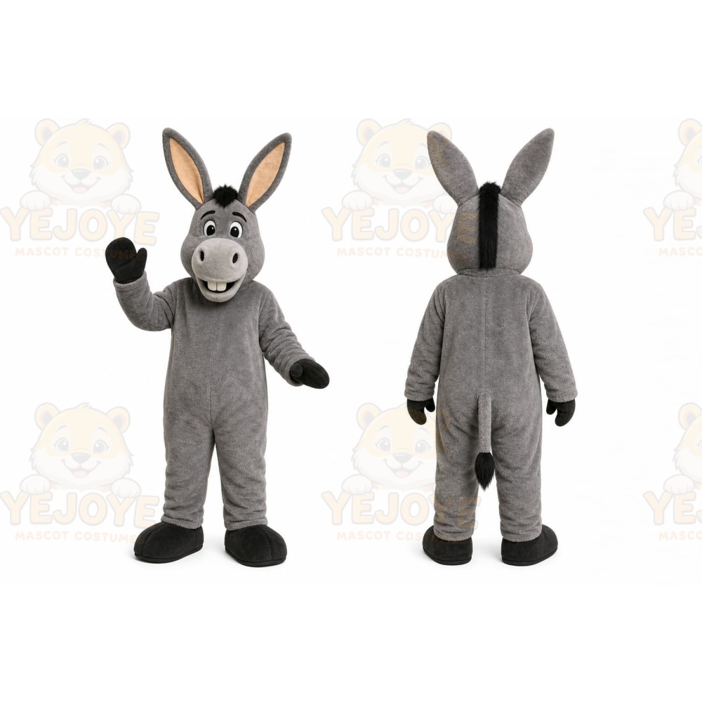 Gray Donkey Mascot Costume with Custom Logo