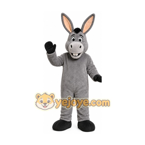 Gray Donkey Mascot Costume with Custom Logo