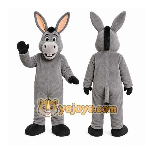 Gray Donkey Mascot Costume with Custom Logo