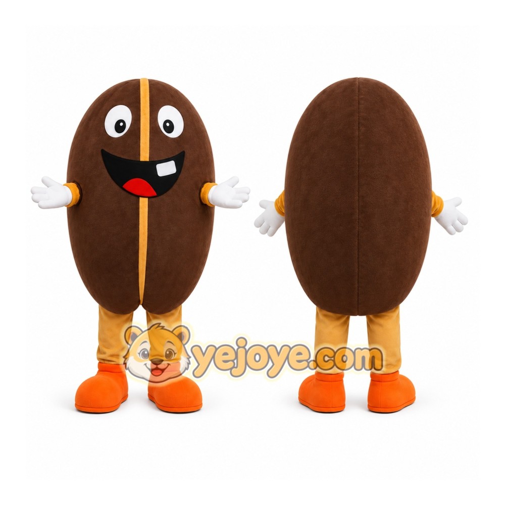 Brown Coffee Bean Mascot Costume with Custom Logo Brown Coffee Bean Mascot Costume with Custom Logo