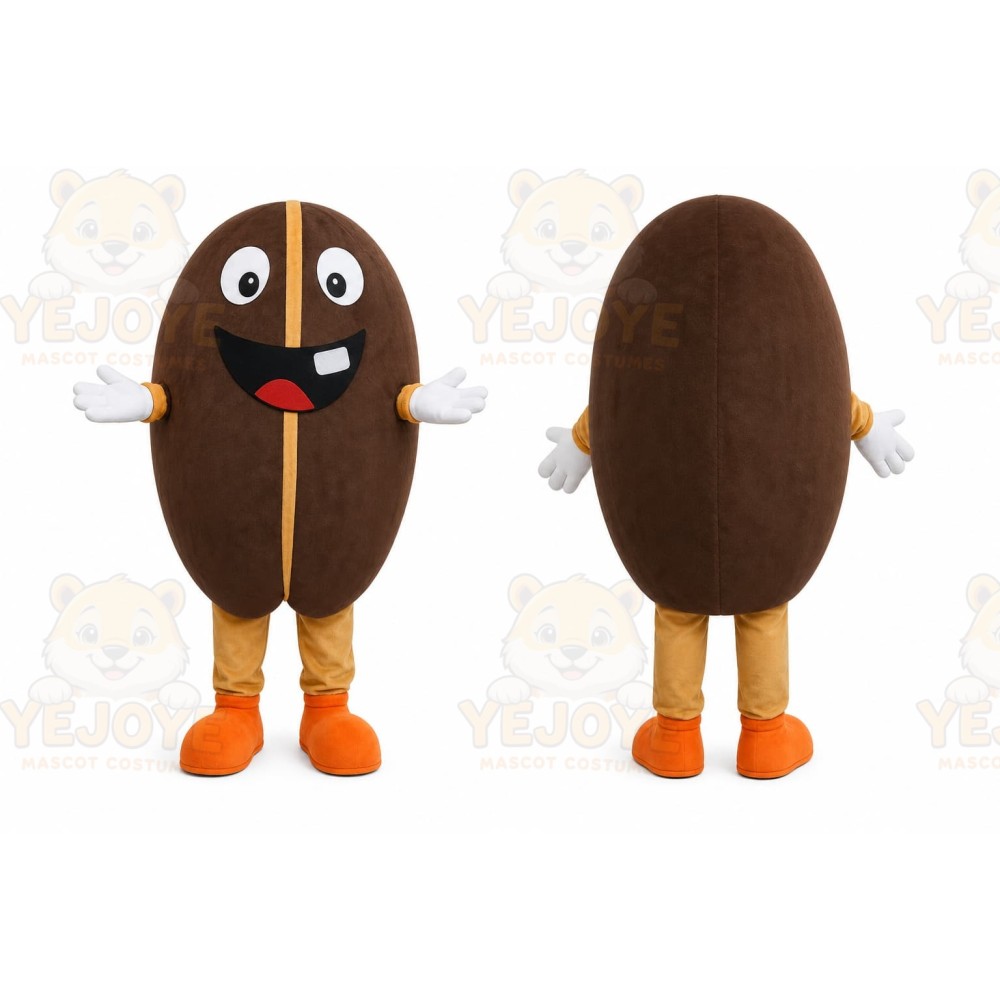 Brown Coffee Bean Mascot Costume with Custom Logo