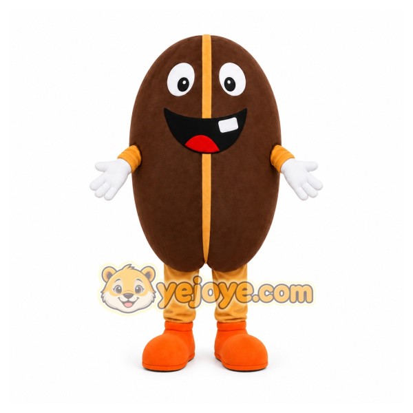 Brown Coffee Bean Mascot Costume with Custom Logo Brown Coffee Bean Mascot Costume with Custom Logo