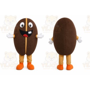 Brown Coffee Bean Mascot Costume with Custom Logo