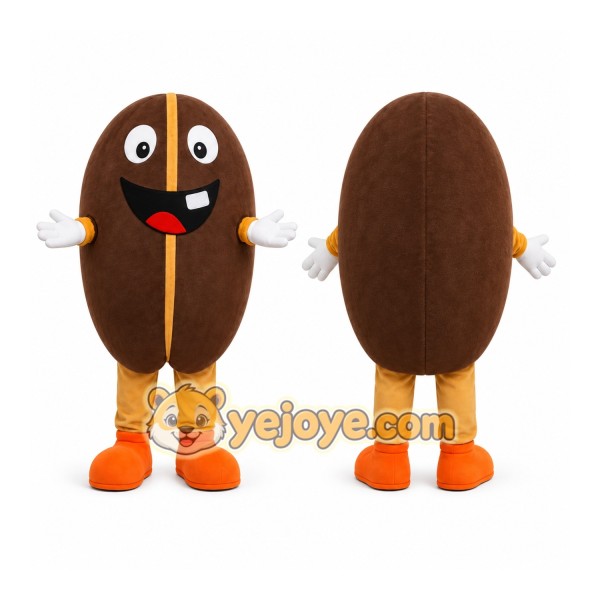 Brown Coffee Bean Mascot Costume with Custom Logo