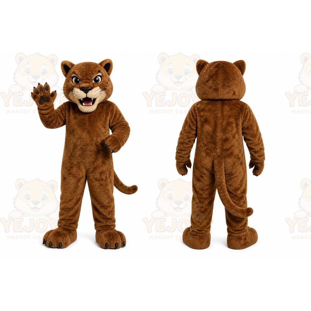 Brown Cougar Mascot Costume with Custom Logo