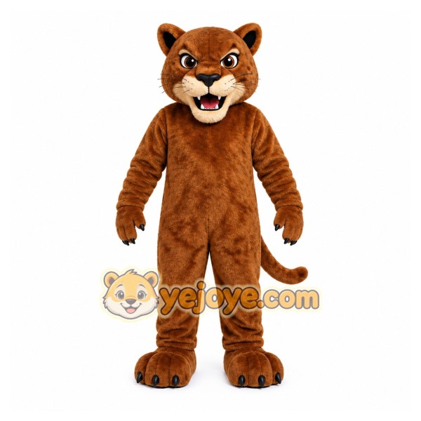 Brown Cougar Mascot Costume with Custom Logo