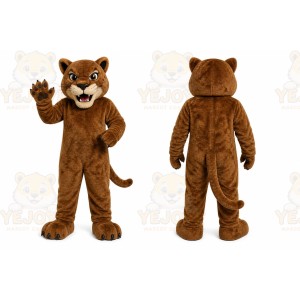 Brown Cougar Mascot Costume with Custom Logo