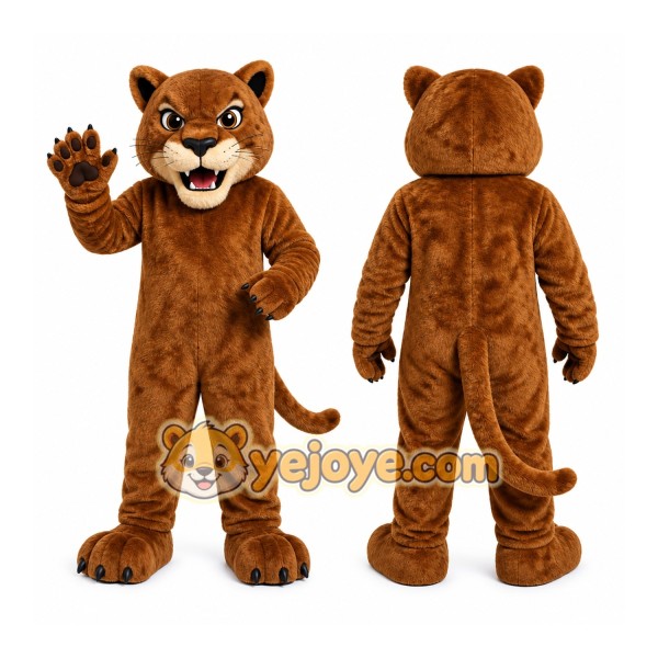 Brown Cougar Mascot Costume with Custom Logo