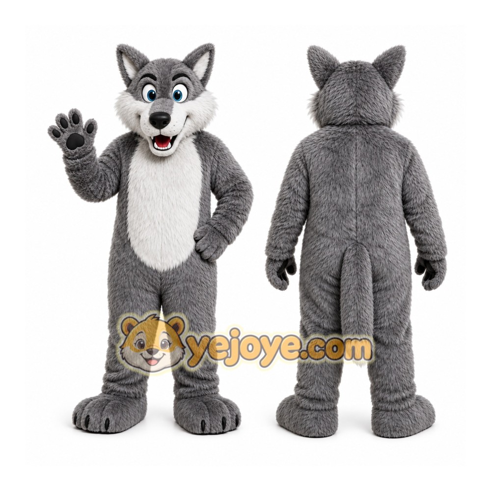 Gray Wolf Mascot Costume with Custom Logo Gray Wolf Mascot Costume with Custom Logo
