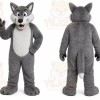 Gray Wolf Mascot Costume with Custom Logo